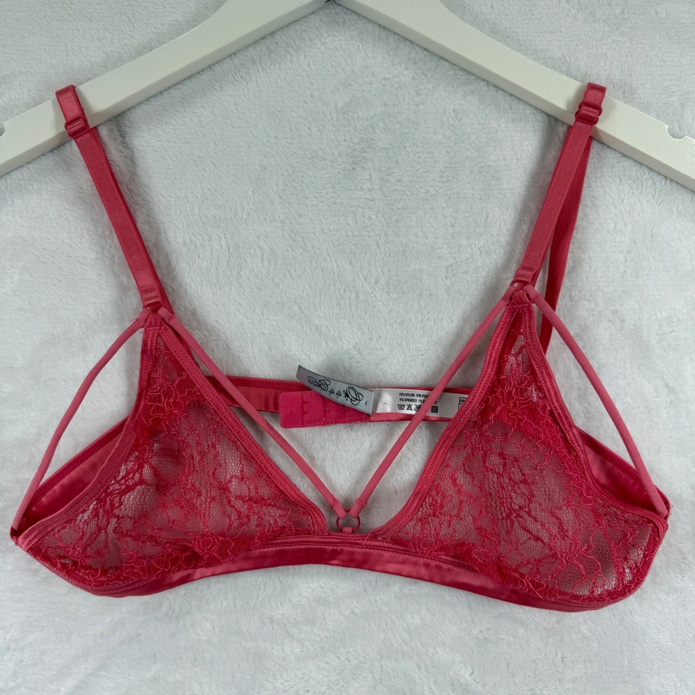 Oh La La Cheri Paris Pink Lace Strappy Cage Bralette Bra XL RN120021